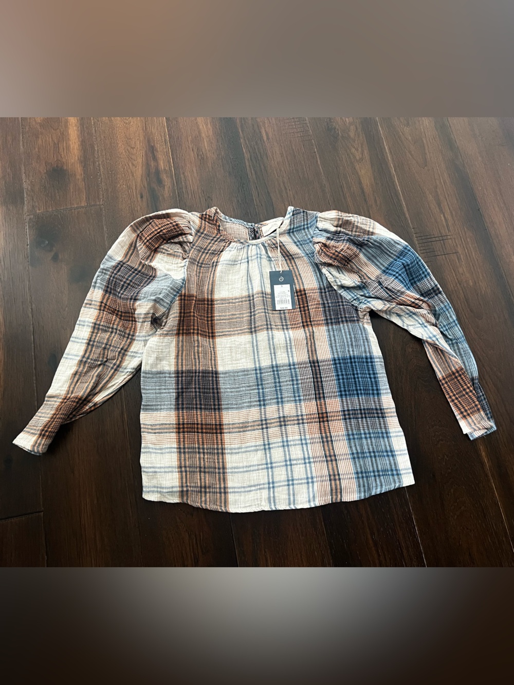 Plaid Long-Sleeve Shirt in Blue and Brown